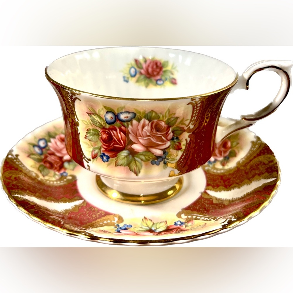 Paragon Tea Cup and Saucer Roses with 22k Gold Trim and Detailing